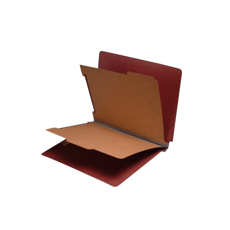 Red Type II Pressboard Classification Folders, Full Cut END TAB, Letter Size, 2 Divider (Box of 10)