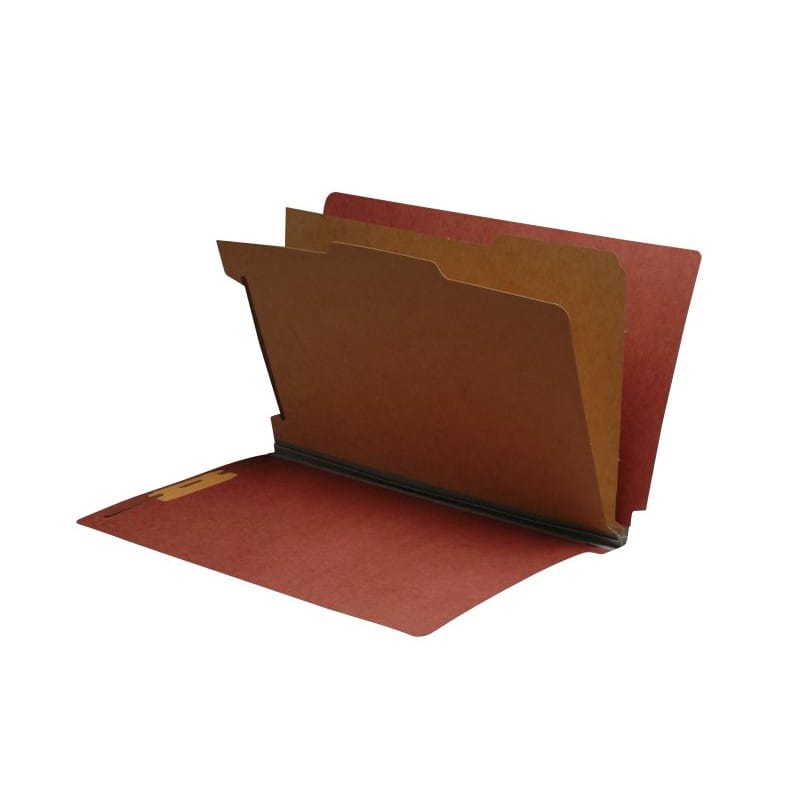 Red Type II Pressboard Classification Folders, Full Cut END TAB, Legal Size, 2 Divider (Box of 10)