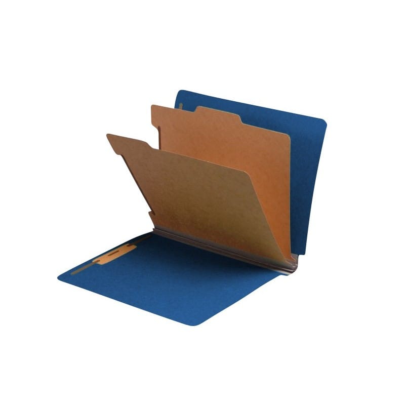 Royal Blue Type III Pressboard Classification Folders, Full Cut END TAB, Letter Size, 2 Divider (Box of 10) - Image 2