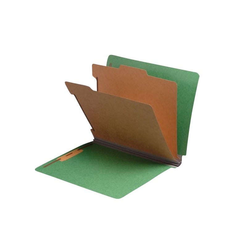 Moss Green Type III Pressboard Classification Folders, Full Cut END TAB, Letter Size, 2 Divider (Box of 10)