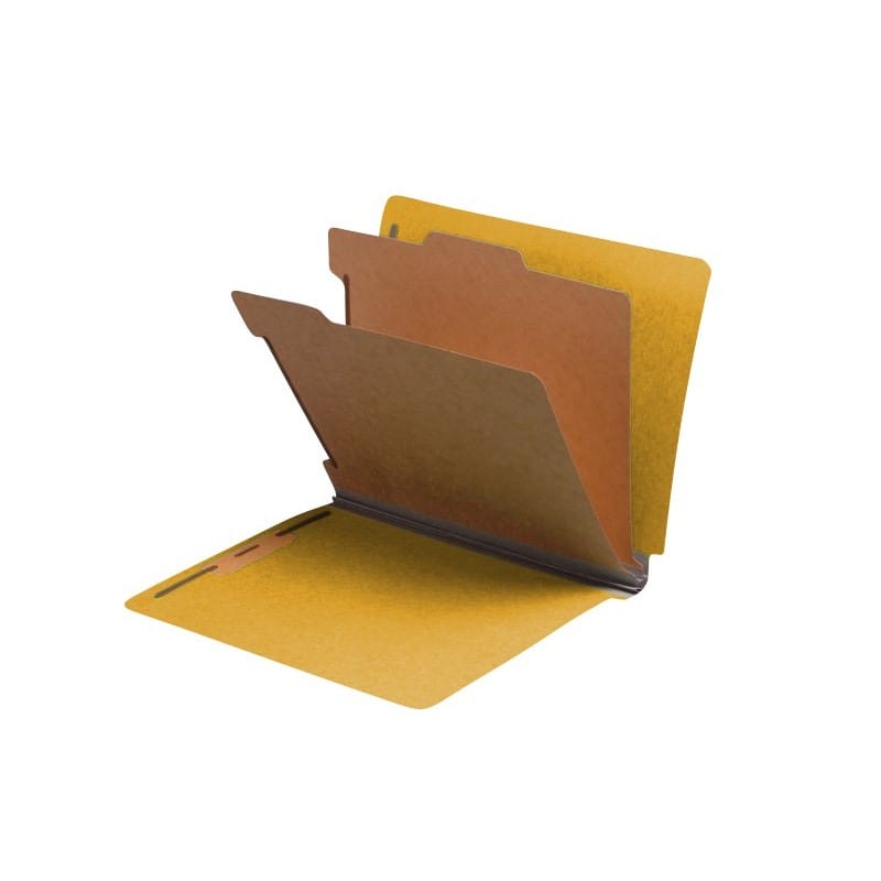 Yellow Type III Pressboard Classification Folders, Full Cut END TAB, Letter Size, 2 Divider (Box of 10) - Image 2
