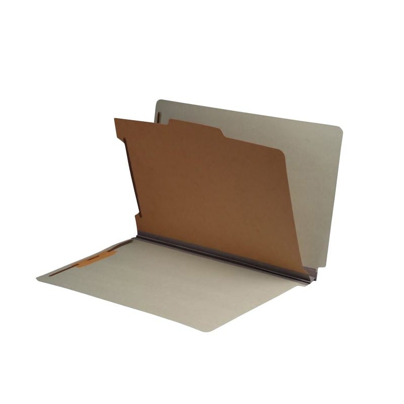 Gray Type III Pressboard Classification Folders, Full Cut END TAB, Legal Size, 1 Divider (Box of 10)