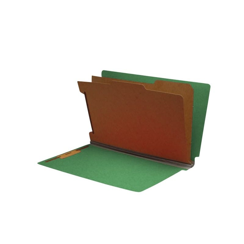Moss Green Type III Pressboard Classification Folders, Full Cut END TAB, Legal Size, 2 Divider (Box of 10) - Image 2