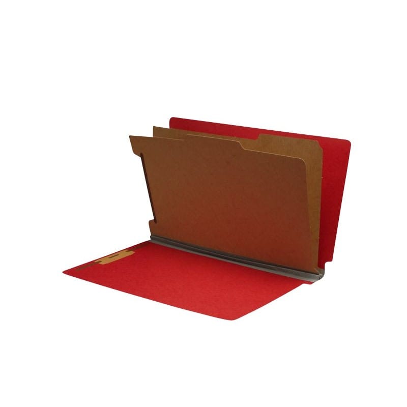 Deep Red Type III Pressboard Classification Folders, Full Cut END TAB, Legal Size, 2 Divider (Box of 10) - Image 2