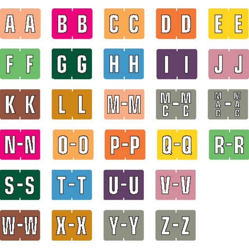 Data File Compatible Alpha Labels, Laminated Stock, 15/16" X 1-1/4", Starter Set - 27 Rolls of 500