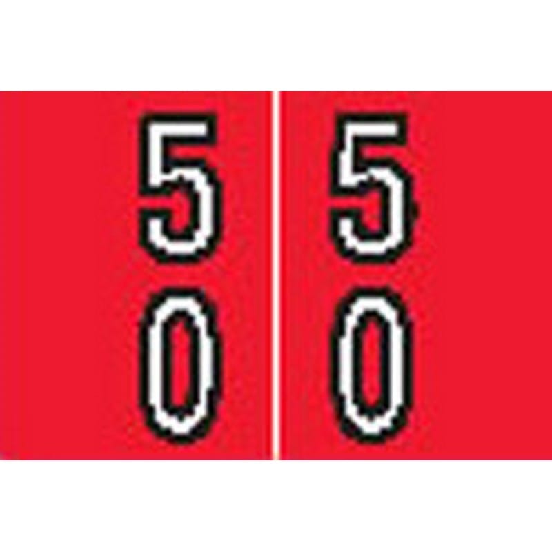 Barkley DAVM Compatible "50" Double Digit Labels, Laminated Stock, 1-3/16" X 1-1/2" Individual Numbers - Roll of 500