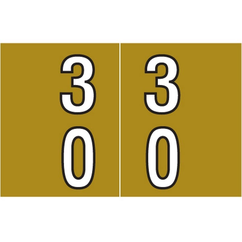 Barkley DBKE Compatible "30" Double Digit Labels, Laminated Stock, 1" X 1-1/2" Individual Numbers - Roll of 500