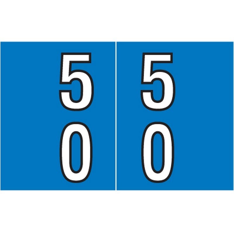 Barkley DBKE Compatible "50" Double Digit Labels, Laminated Stock, 1" X 1-1/2" Individual Numbers - Roll of 500