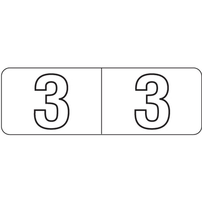 Barkley NBWM Compatible White Mini "3" Numeric Labels, Laminated Stock, 1/2" X 1-1/2" Individual Numbers - Roll of 500