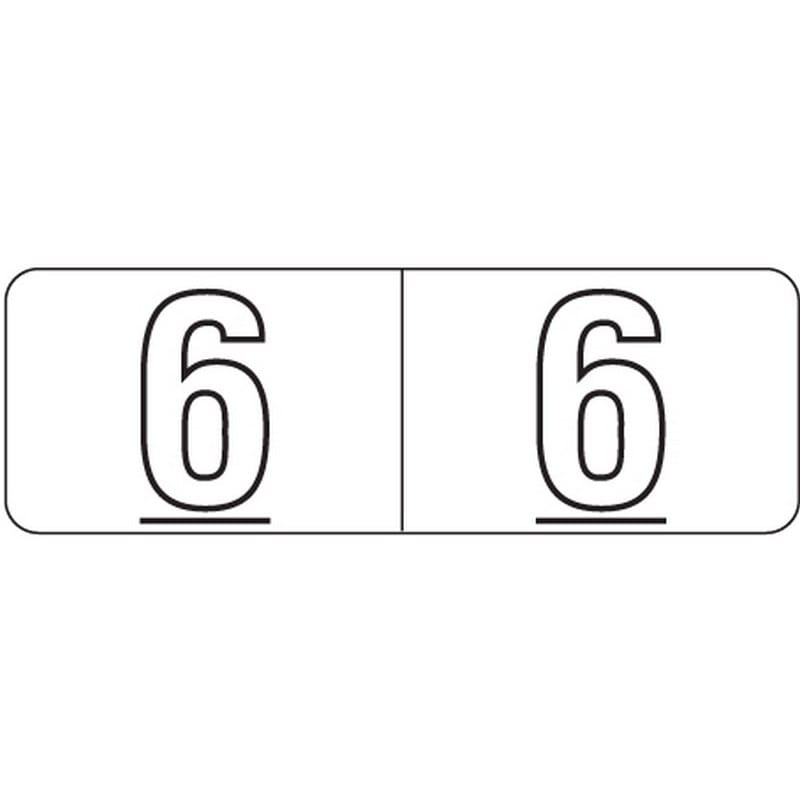 Barkley NBWM Compatible White Mini "6" Numeric Labels, Laminated Stock, 1/2" X 1-1/2" Individual Numbers - Roll of 500