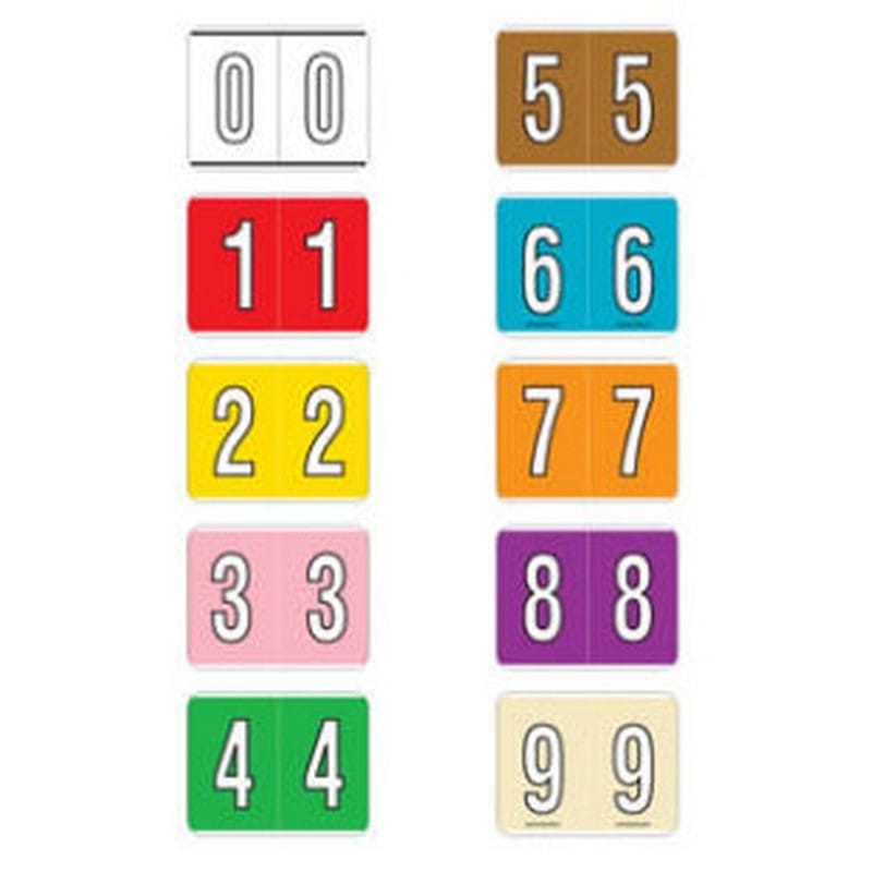 Kardex Compatible Numeric Labels, Laminated Stock, 1-1/4" X 1-1/2", Starter Set - 10 Rolls of 500