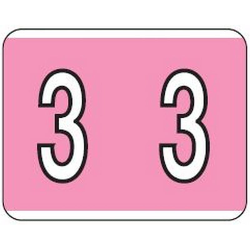 Kardex Compatible "3" Numeric Labels, Laminated Stock, 1-1/4" X 1-1/2" Individual Numbers - Roll of 500