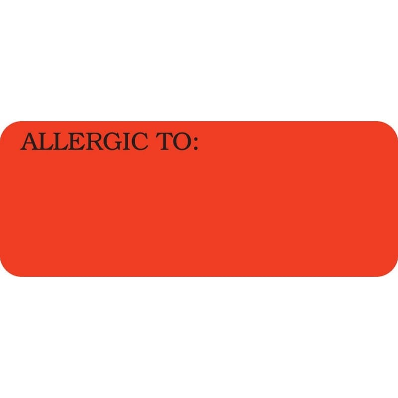 Allergy Warning Labels, ALLERGIC TO: - Fl Red, 2-1/4" X 7/8" (Roll of 420) - Image 2