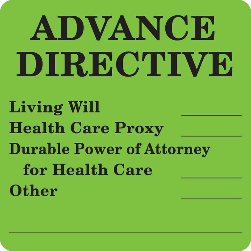 Chart Labels, ADVANCE DIRECTIVE - Fl Green, 2-1/2" X 2-1/2" (Roll of 390) - Image 2