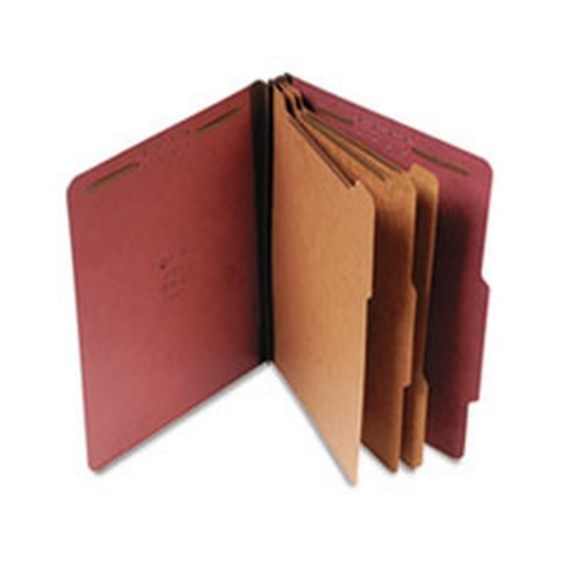 Pressboard Classification Partition Folder, 3 Dividers, 3-Inch Expansion, 2/5 Cut Tab, Brick Red, Letter Size, Box of 10