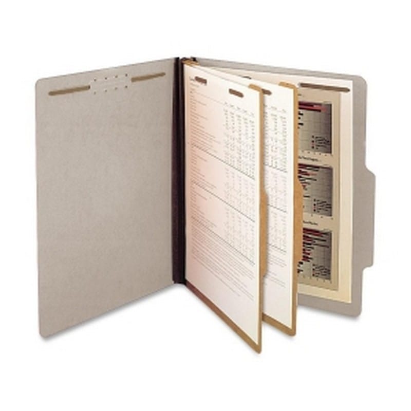 Pressboard Classification Partition Folder, 2 Dividers, 2-Inch Expansion, 2/5 Cut Tab, Gray, Letter Size, Box of 15