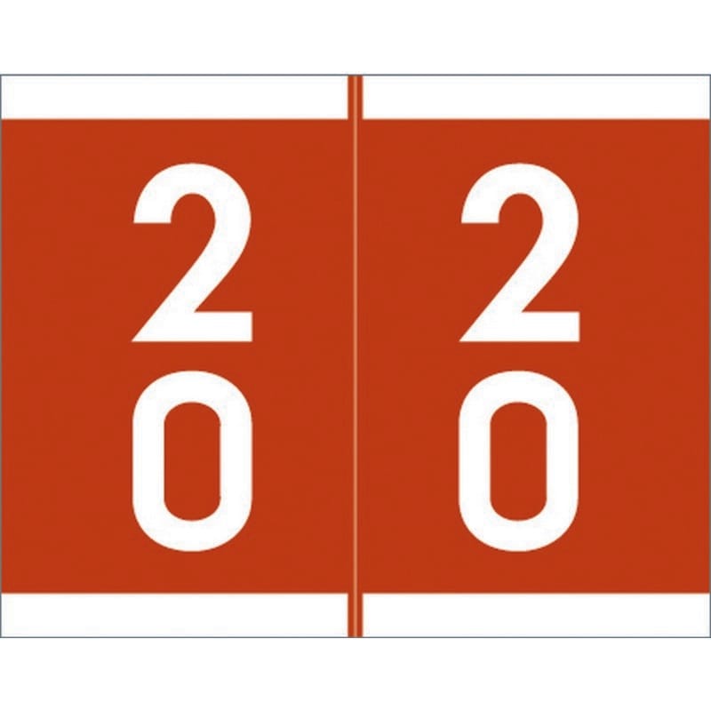 Barkley SFDM Compatible "20" Double Digit Labels, Laminated Stock, 1-3/16" X 1-1/2" Individual Numbers - Roll of 500