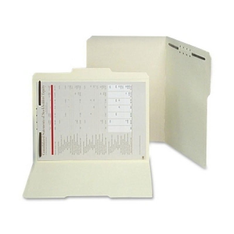 SJ Paper Water/Cut-Resistant Folder, 11pt Letter Size Manila 1/3 Cut Top Tab, Fastener Pos #1, 50/Box