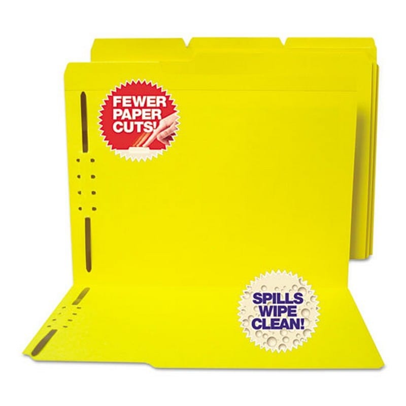 SJ Paper Water/Cut-Resistant Folder, Two Fasteners, 1/3 Top Tab, Letter, Yellow 50/Box