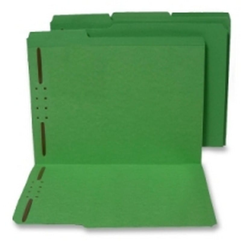 SJ Paper Water/Cut-Resistant Folder, Two Fasteners, 1/3 Top Tab, Letter, Green 50/Box