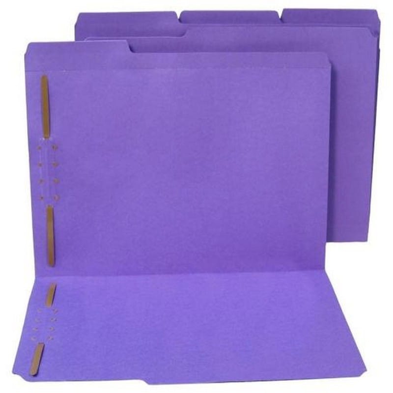 SJ Paper Water/Cut-Resistant Folder, Two Fasteners, 1/3 Top Tab, Letter, Purple 50/Box
