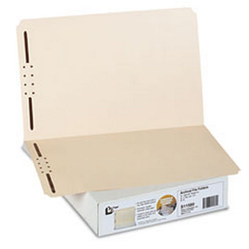 SJ Paper Archival Legal File Folders, Antimicrobial, 11 pt Manila, Straight Top Tab, 2 Fasteners in Pos #1 & #3, 50/Box