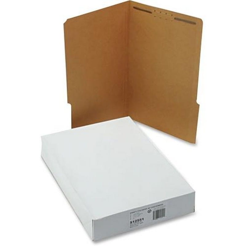 SJ Paper Reinforced Tab Fastener Kraft Folder, One Fastener, 1/3 Cut Top Tab, Legal, Brown, 50/Box