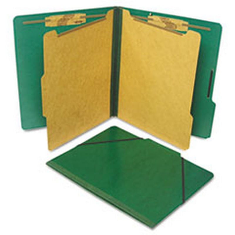 SJ Paper Classification Folios with Fastener, Letter, Six Section, Forest Green, 10/Box
