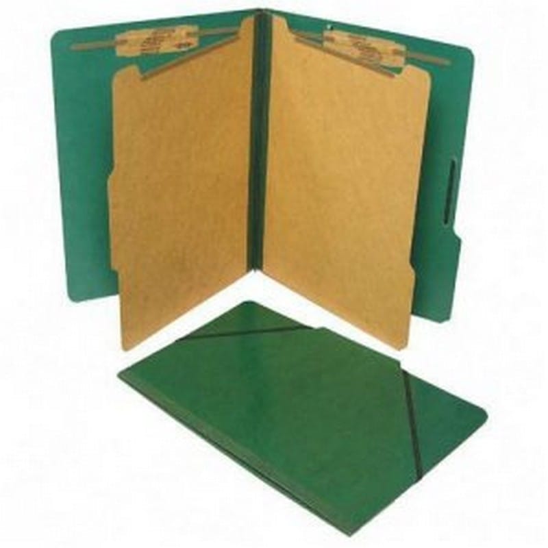 SJ Paper Classification Folios with Fastener, Legal, Six Section, Forest Green, 10/Box