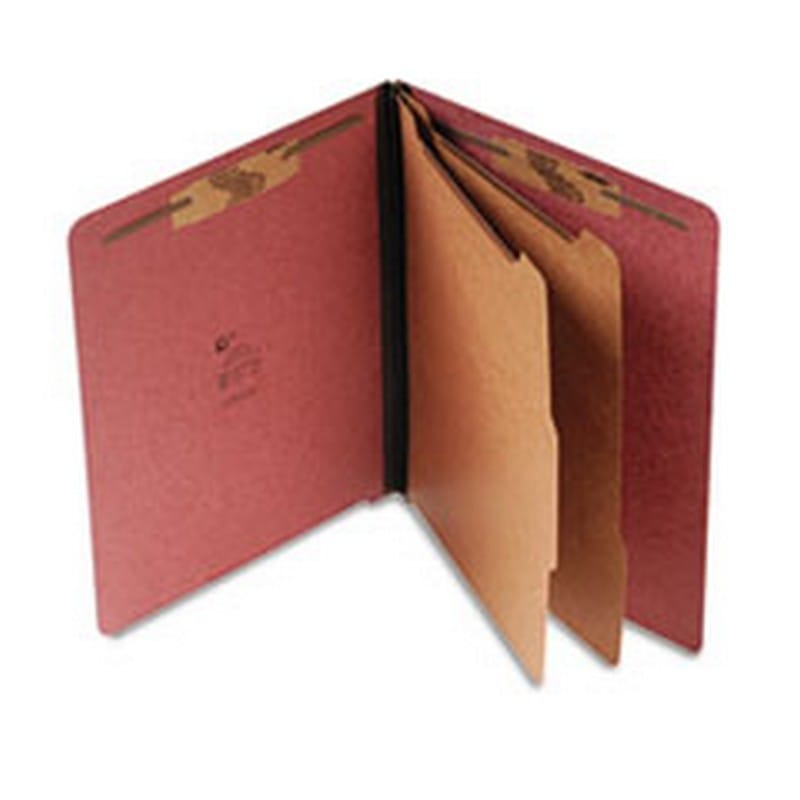SJ Paper Pressboard End Tab Classification Folder, Letter, Six-Section, Red, 15/Box