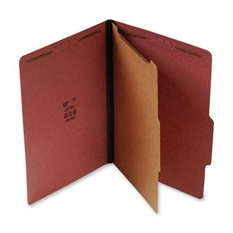 SJ Paper Classification Folder, Top Tab 2/5 Cut, Red, 20/Box