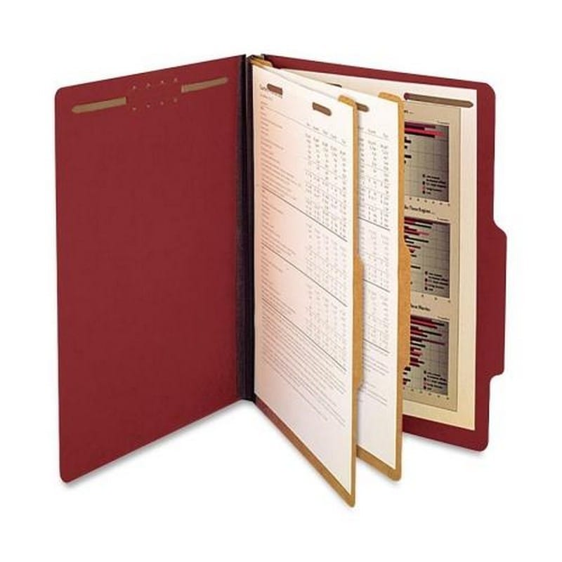 SJ Paper 2-Divider Classification Folder, -1/4" Expansion, 3 Section, Red, Legal, 15/Box