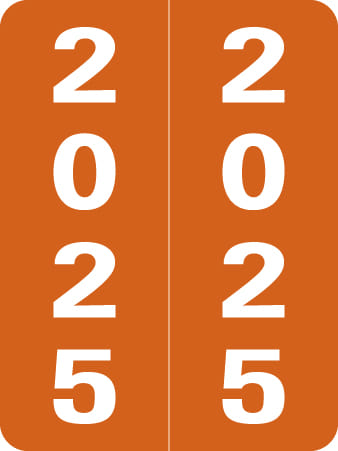 Smead Compatible "2025" Yearband Labels, Laminated Stock 1-1/2" x 2" - 500 per Roll