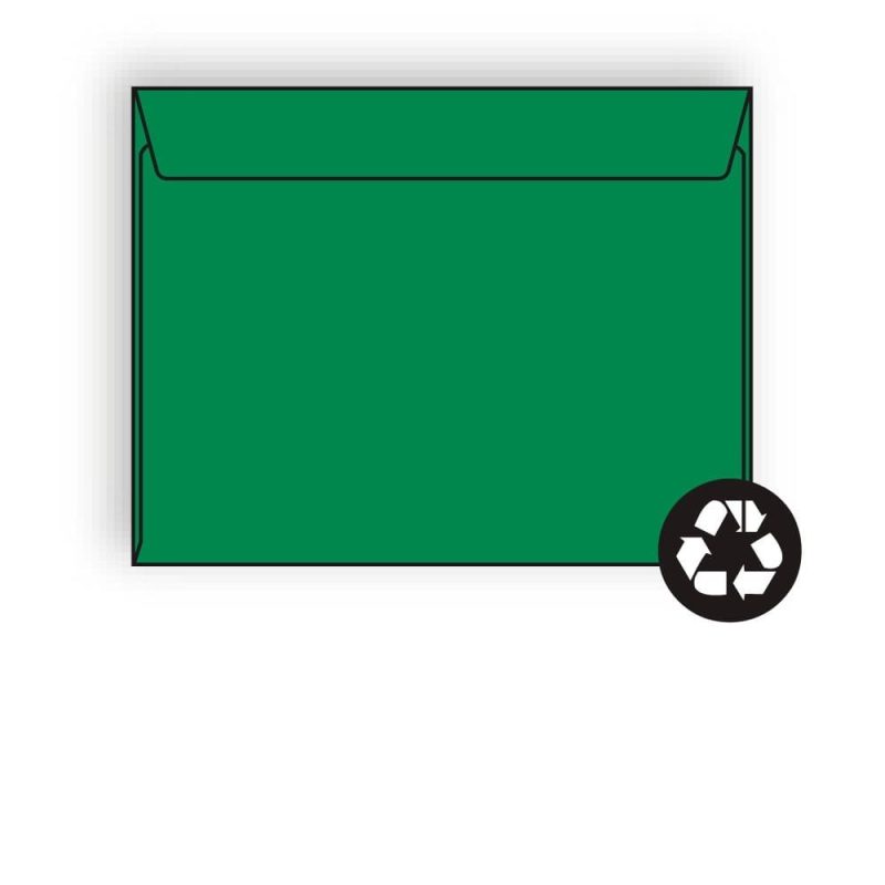 Open Side Booklet Envelopes, 9" x 12", 28#, Recycled, Brightly Colored Green, Acid Free, Side Seams (Box of 500)