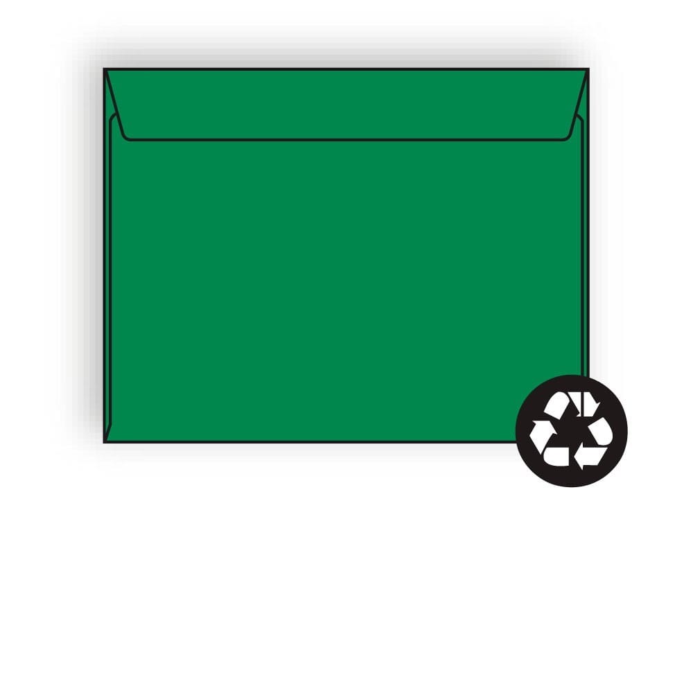 Open Side Booklet Envelopes, 9" x 12", 28#, Recycled, Brightly Colored Green, Acid Free, Side Seams (Box of 500)