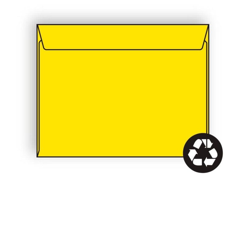 Open Side Booklet Envelopes, 9" x 12", 28#, Recycled, Brightly Colored Yellow, Acid Free, Side Seams (Box of 500)