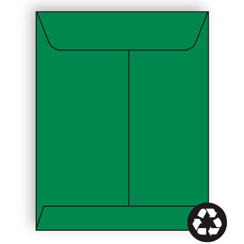 Open End Catalog Envelopes, 9" x 12", 28#, Recycled, Brightly Colored Green, Acid Free, Center Seam (Box of 500)