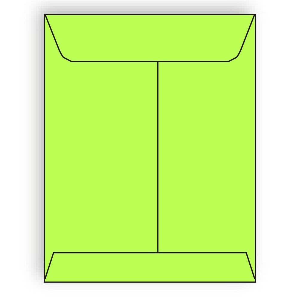 Open End Catalog Envelopes, 10" x 13", 28#, Brightly Colored Lime, Acid Free, Center Seam (Box of 500)