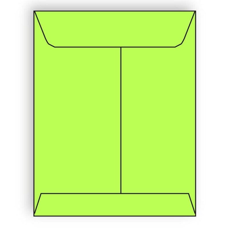 Open End Catalog Envelopes, 9" x 12", 28#, Brightly Colored Lime, Acid Free, Center Seam (Box of 500)