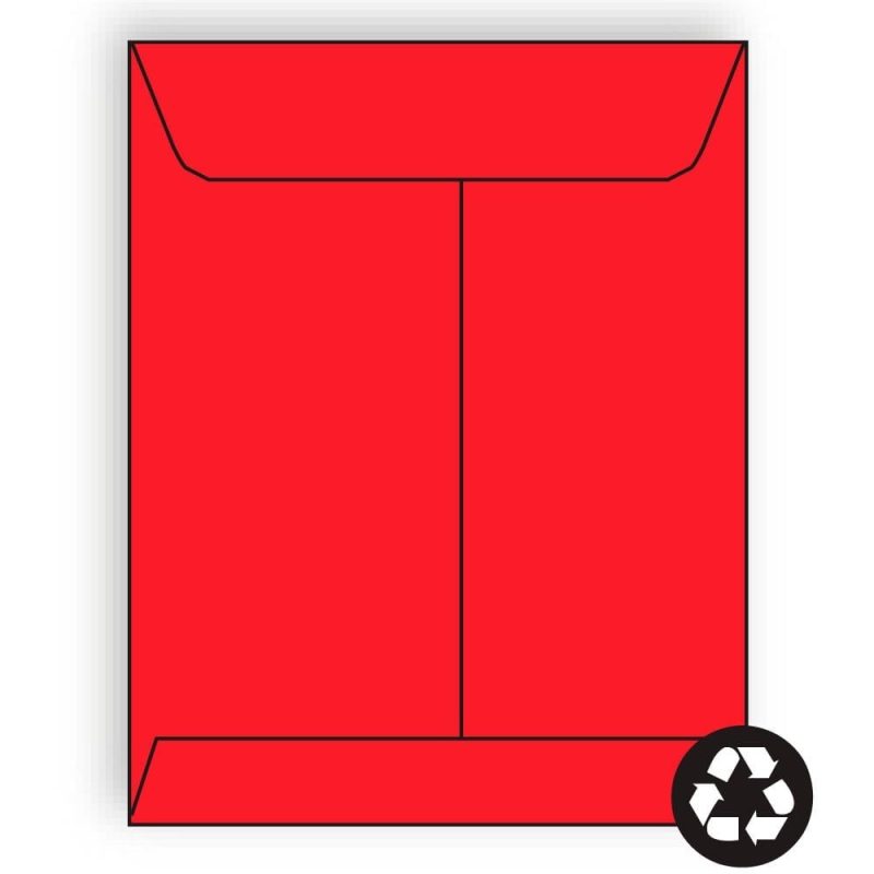 Open End Catalog Envelopes, 9" x 12", 28#, Recycled, Brightly Colored Red, Acid Free, Center Seam (Box of 500)