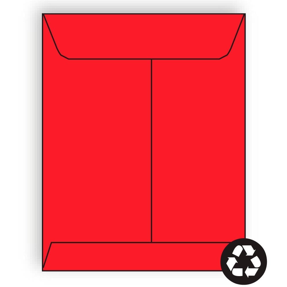Open End Catalog Envelopes, 9" x 12", 28#, Recycled, Brightly Colored Red, Acid Free, Center Seam (Box of 500)