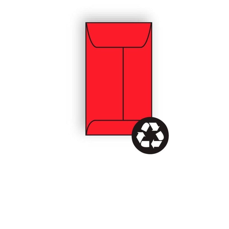 #5-1/2F Open End Coin Envelopes, 3-1/8" x 5-1/2", 24#, Recycled, Brightly Colored Red, Acid Free (Box of 500)
