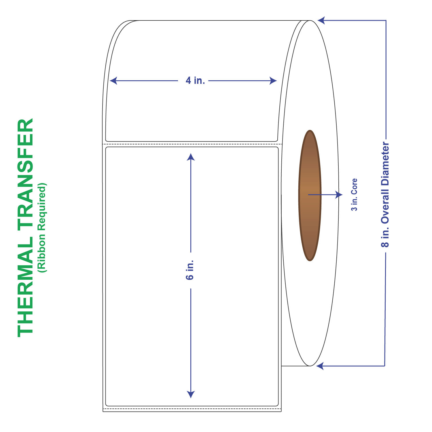 4 x 6" General Use Labels, w/ Perf and Sensor Notches Thermal Transfer Labels, Perforated, 1000 per roll (4 Rolls per Carton)