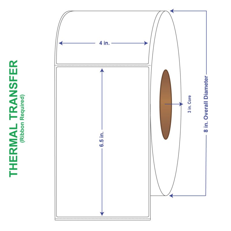 4 x 6-1/2" General Use Labels, w/ Perf and Sensor Notches Thermal Transfer Labels, Perforated, 900 per roll (4 Rolls per Carton)