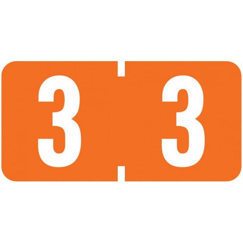 Tab Compatible Mini Numeric "3" Labels, Vinyl Kimdura Stock, 1/2" X 1" Individual Numbers - Roll of 500