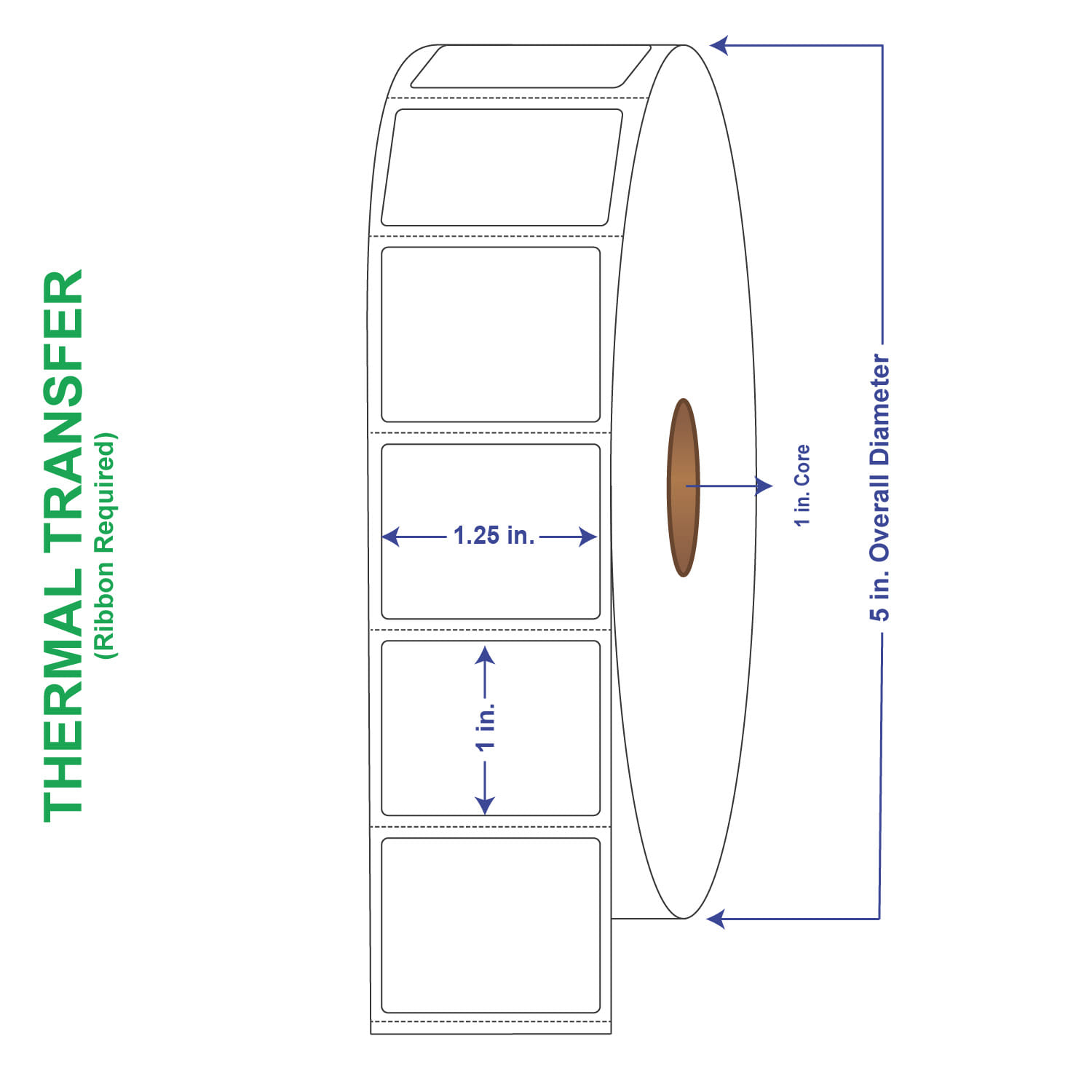 1-1/4" x 1" General Use Labels, w/ Perf Thermal Transfer Labels, Perforated, 2300 per roll (4 Rolls per Carton)