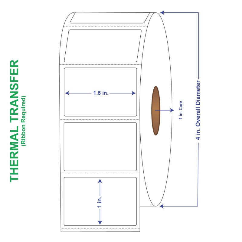 1-1/2" x 1" General Use Labels, w/ Perf Thermal Transfer Labels, Perforated, 1310 per roll (4 Rolls per Carton)