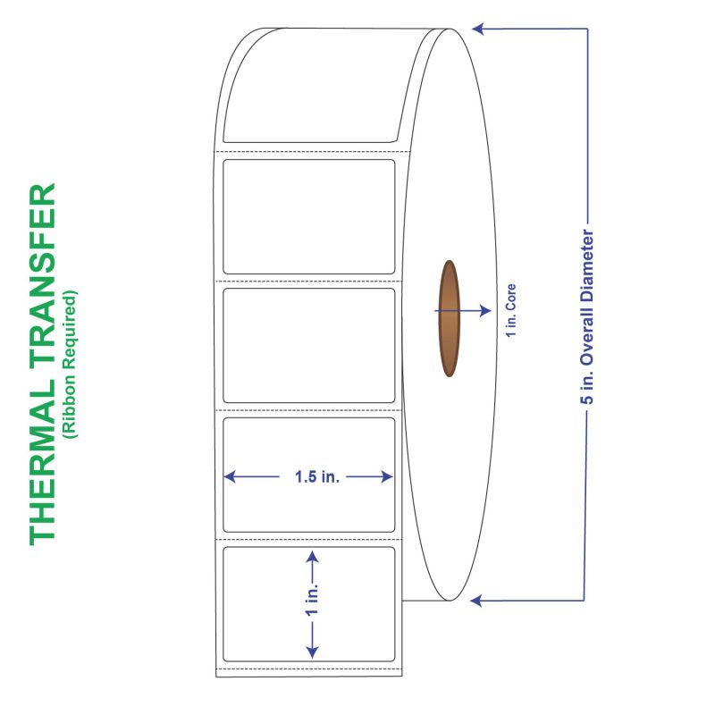1-1/2" x 1" General Use Labels, w/ Perf Thermal Transfer Labels, Perforated, 2300 per roll (4 Rolls per Carton)