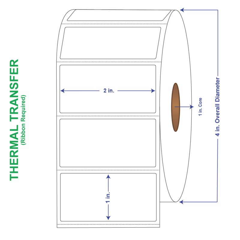 2" x 1" General Use Labels, w/ Perf Thermal Transfer Labels, Perforated, 1400 per roll (4 Rolls per Carton)