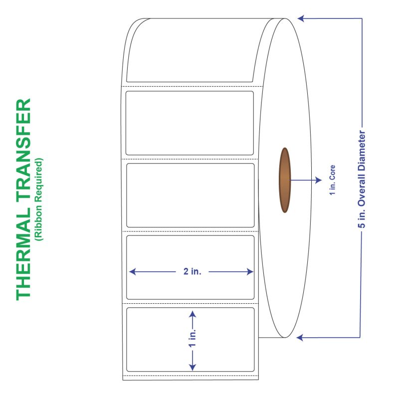 2" x 1" General Use Labels, w/ Perf Thermal Transfer Labels, Perforated, 2300 per roll (4 Rolls per Carton)